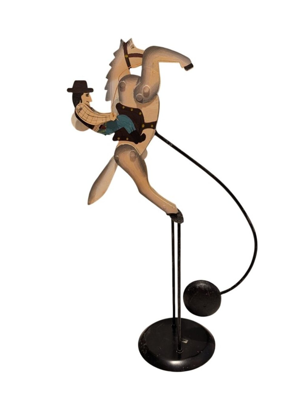 Vintage Metal Cowboy Horse Pendulum Balance Toy Hand-Painted 18" Tall on Stand